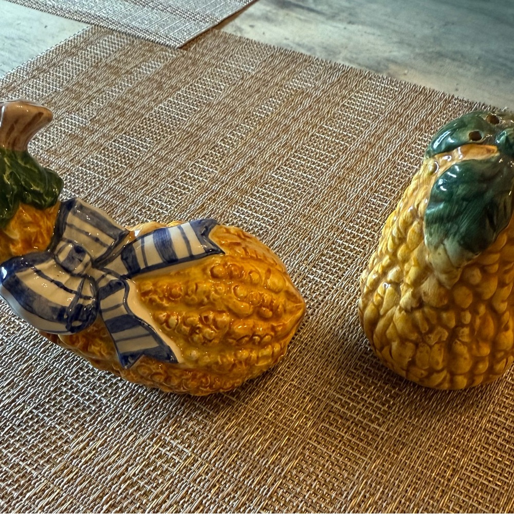 Vintage Fitz and Floyd Yellow and Green Ceramic Fall Gourd Salt & Pepper Shakers